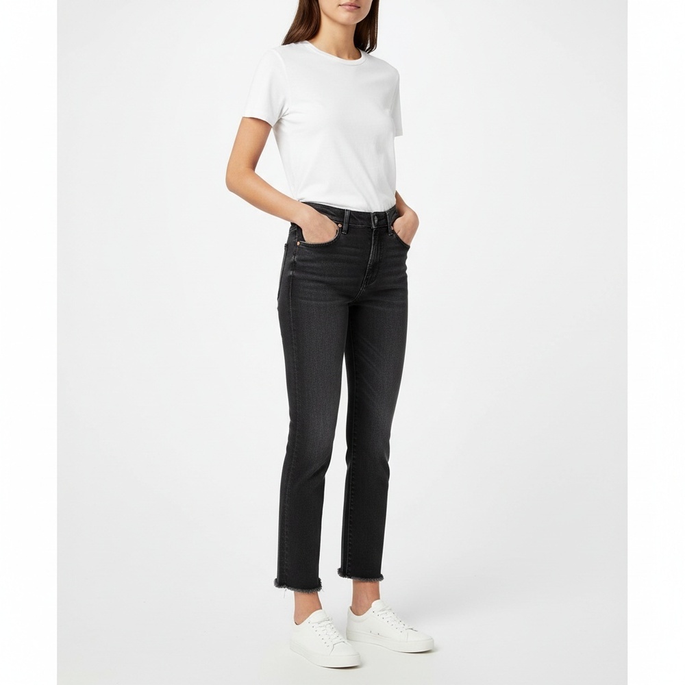 MOTHER The Hustler Ankle Fray 26/27 Washed Black High Rise‎ Slim Crop (Like New)